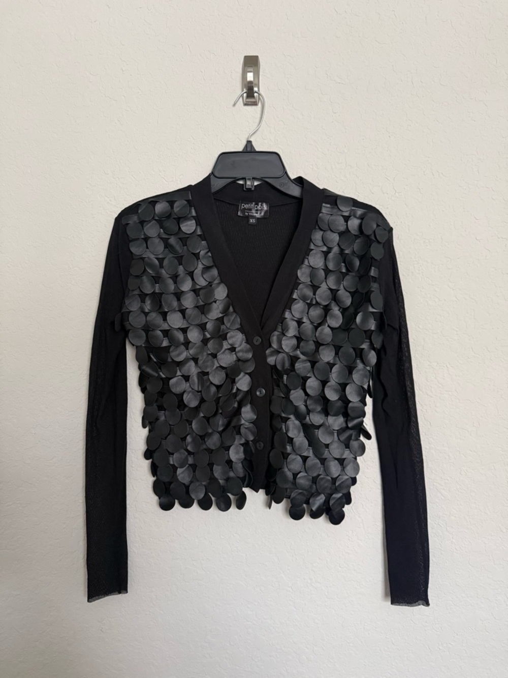 Petit Pois by Viviana G Black 3D Leather Dot Cardigan XS Avant Garde Art to Wear